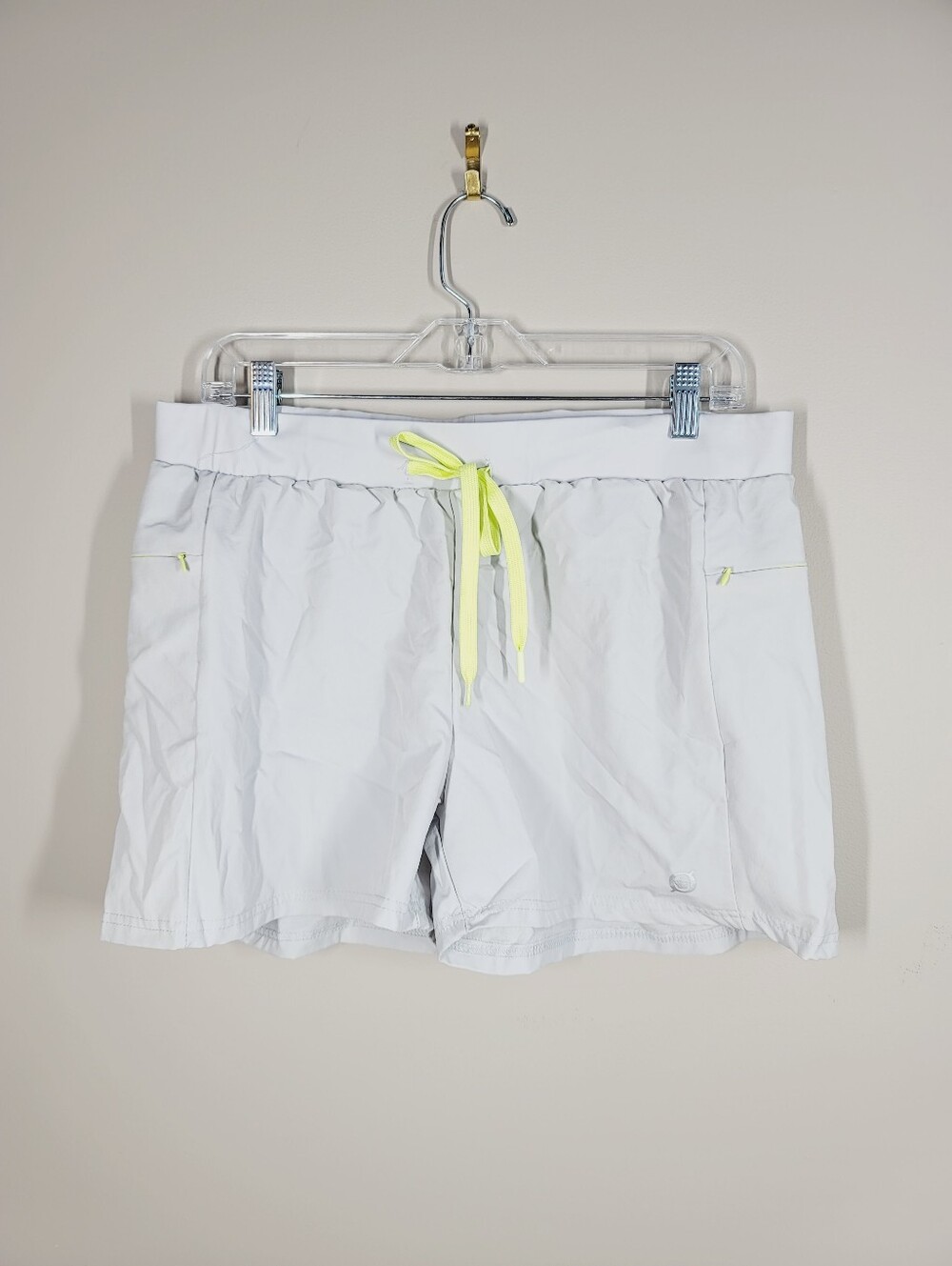 Born Light Gray Athletic Shorts with Neon Yellow Drawstring, Size XL